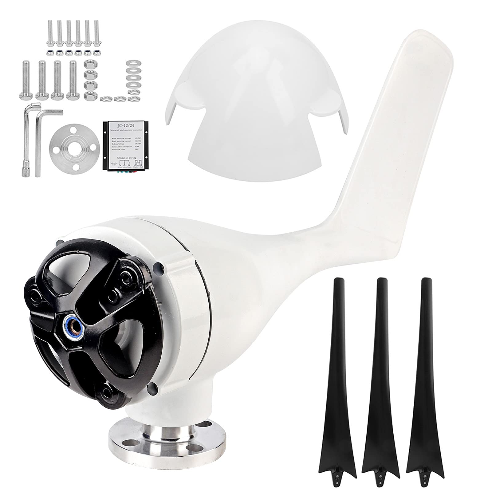 Yosoo Health Gear Kit de Generador de Turbinas Eólicas de 300 W, Aerogenerador de Plástico de Aleación con Controlador, 3 Palas, 12 V, 24 V, 48, para Barcos, Cabinas, Terrazas y Carga de Casas