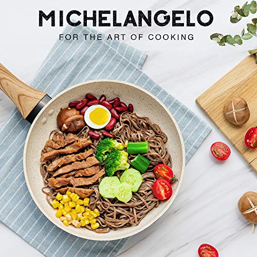 Image of Michelangelo Non Stick Frying Pan with Lid, Frying Pan Induction Base with Bakelite Handle, 26cm Granite Frying Pan with Lid, Nonstick Frying Pan, Induction Frying Pan