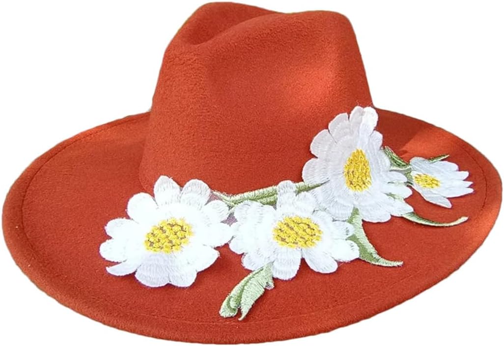 3D Embroide Flower Fedora Hat for Men and Women Jazz Hats for Women