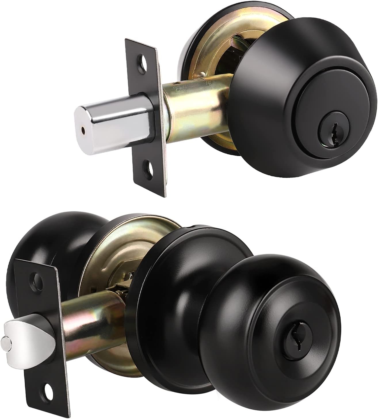 Double Keyed Deadbolt and Door Knob Set, Keyed Alike, Matte
