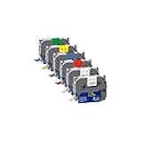 6-Pack TZ 18mm 0.7 Inch Laminated Multi Color Compatible for P Touch Label Tape TZe-141 241 441 541 641 741 for Ptouch PT-D400 PTD410 D610BT D600, Clear/White/Red/Blue/Yellow/Green