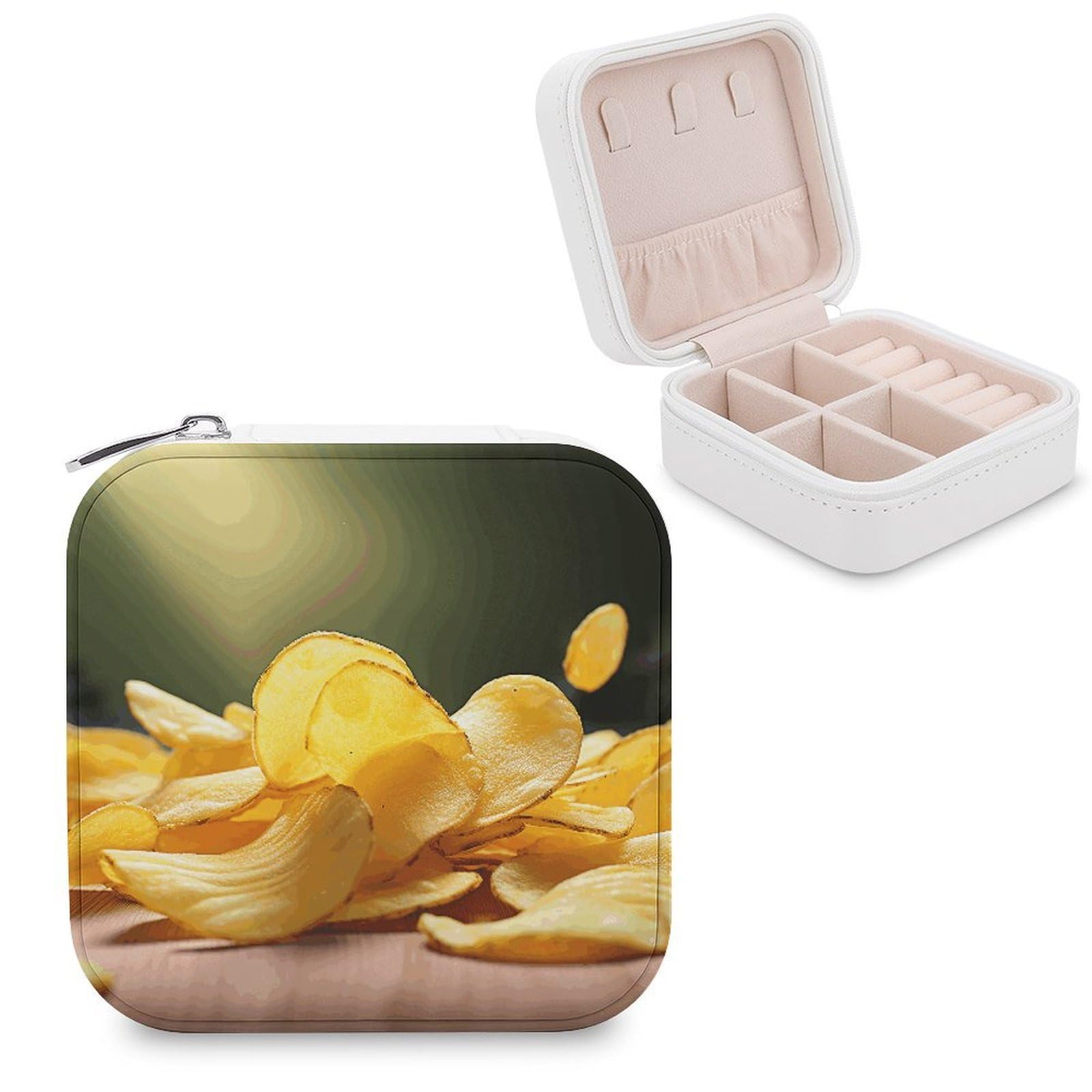 VstaDank Potato Chips Jewelry Box Exquisite Leather Jewelry Organizer Portable Trinket Organizer Fashion Travel Jewelry Case for Rings Earrings Necklaces Unique Gifts for Women