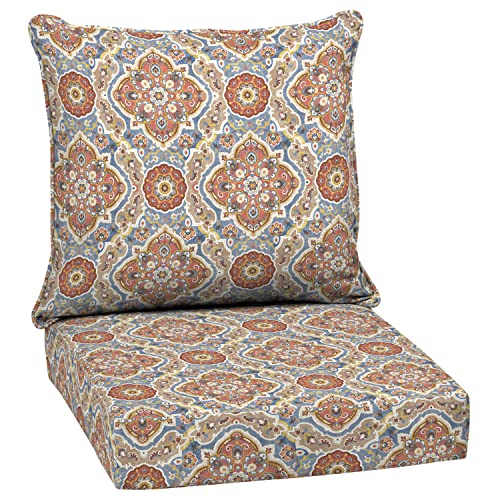 Image of Arden Deep Seat Outdoor Chair Cushion Set, 24 in x 24 in, Weather-Proof, Rain-Proof, Fade Resistant Patio Cushion Set for Chair, Sofa, and Couch Global Vintage Medallion