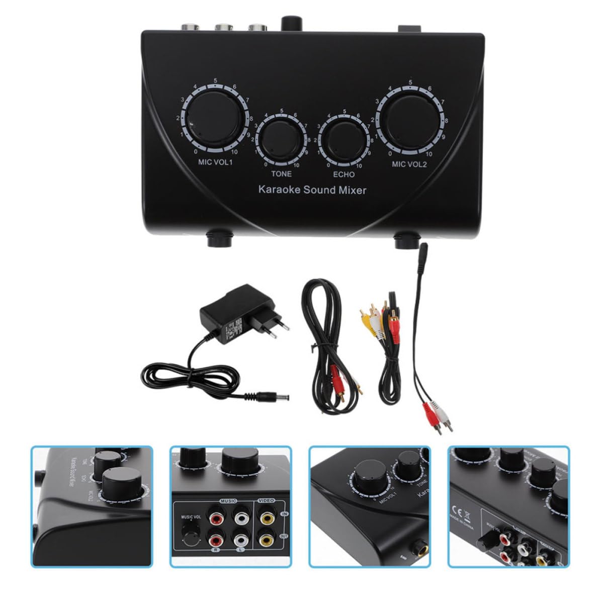 POPETPOP Mélangeur de Karaoké Professionnel Matériel Abs Noir avec Double Entrée Microphone et Câble, Système de Mixage Audio et Composants Électroniques pour Scènes et Familles