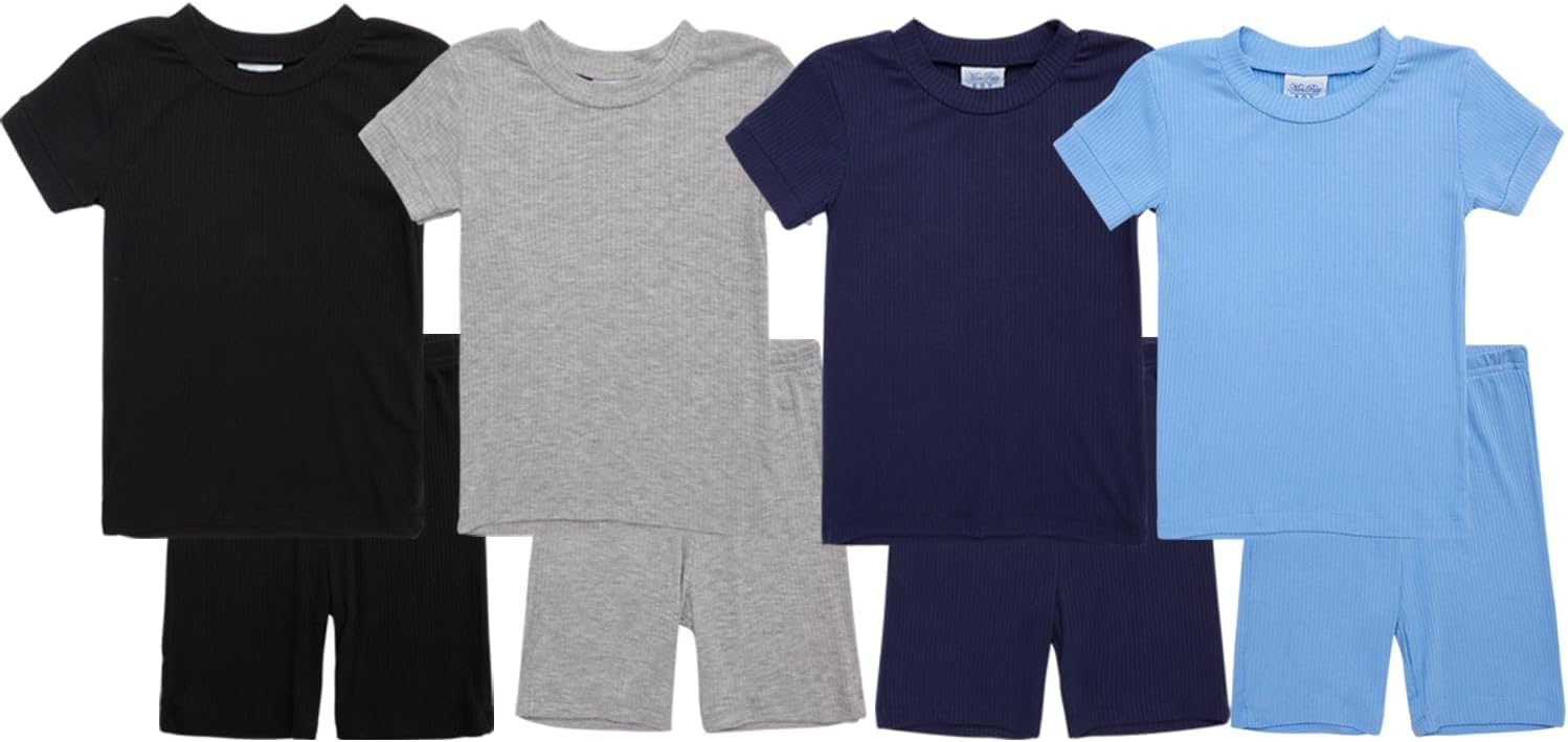 Mon Petit Baby Boys' Pajama Set - 8 Piece Rib Knit Sleepwear Shirt and Pajama Shorts (12M-7)