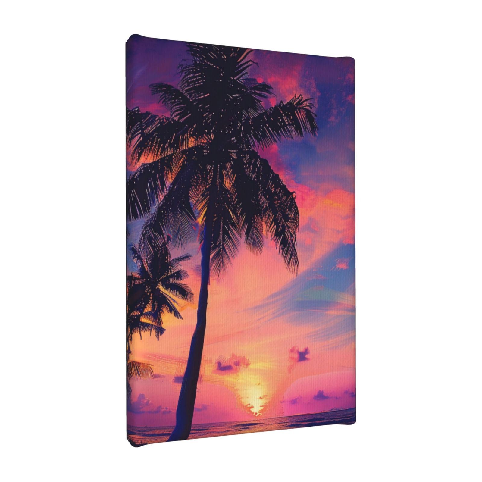 YKLJG Palm Tree Sunset Printed Wall Art Canvas Painting 20x30 CM Wooden Framed Picture Painting Artwork Prints for Bedroom Kitchen Home Office Decor