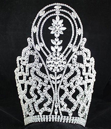 Huge 10 Inches Tall Beauty Queen Crown Tiara Clear Austrian Rhinestone Crystal Pageant Headpiece T1415