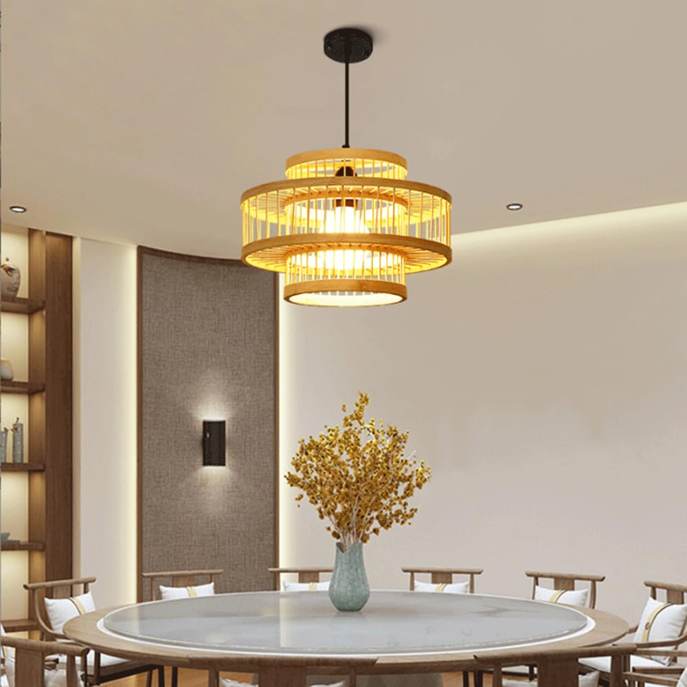 Lámpara Colgante De Bambú Tejido, Estilo Rústico De Granja, Para Techo, Con Cable Ajustable En Altura, Casquillo E27, Luminaria De Estilo Bohemio Japonés Para Isla De Cocina, Barra