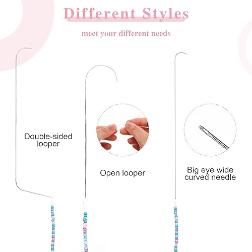 Miniatura 4 de Juinte Agujas curvadas de cuentas de ojo grande de 6 tamaños, aguja de cuentas de acero inoxidable para girador de cuentas, agujas giratorias para