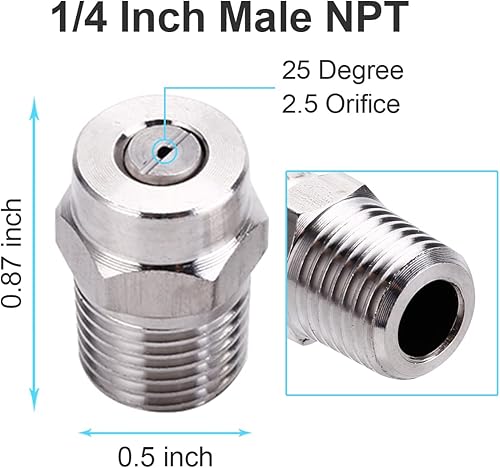 Miniatura 3 de Puntas limpiadoras de superficies de 25 grados con orificio de 2.5, NPT macho de 14 pulgadas, boquillas de pulverización roscadas de 4500 PSI, acero