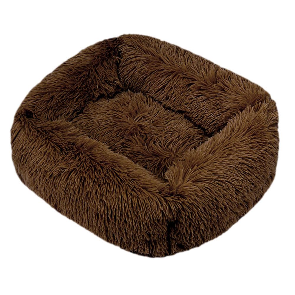 Hiseng Soft Fluffy Dog Bed, Simple Solid Color Self-Warming Cat Bed Washable Square Dog Beds Medium, Plush Anti-Slip Bottom Donut Cat Beds for Indoor Cats (XL 95x75cm,Coffee)