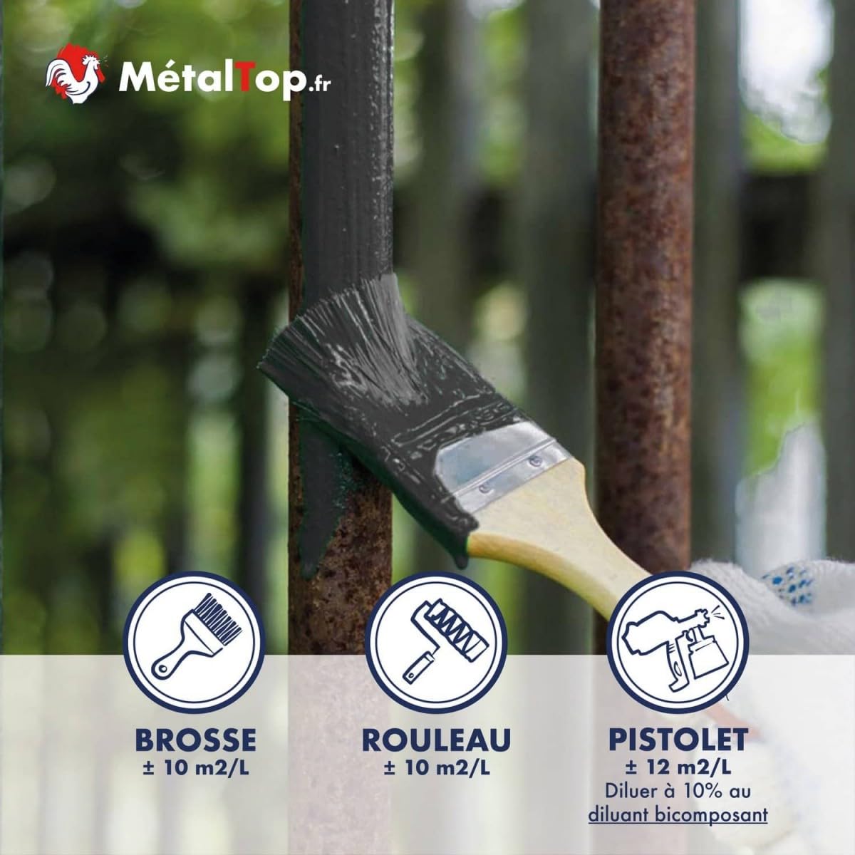 Metaltop - Peinture Direct Rouille - Gris clair - RAL 7035-15 L - Protection antirouille 2 en 1 longue durée pour fer et acier.