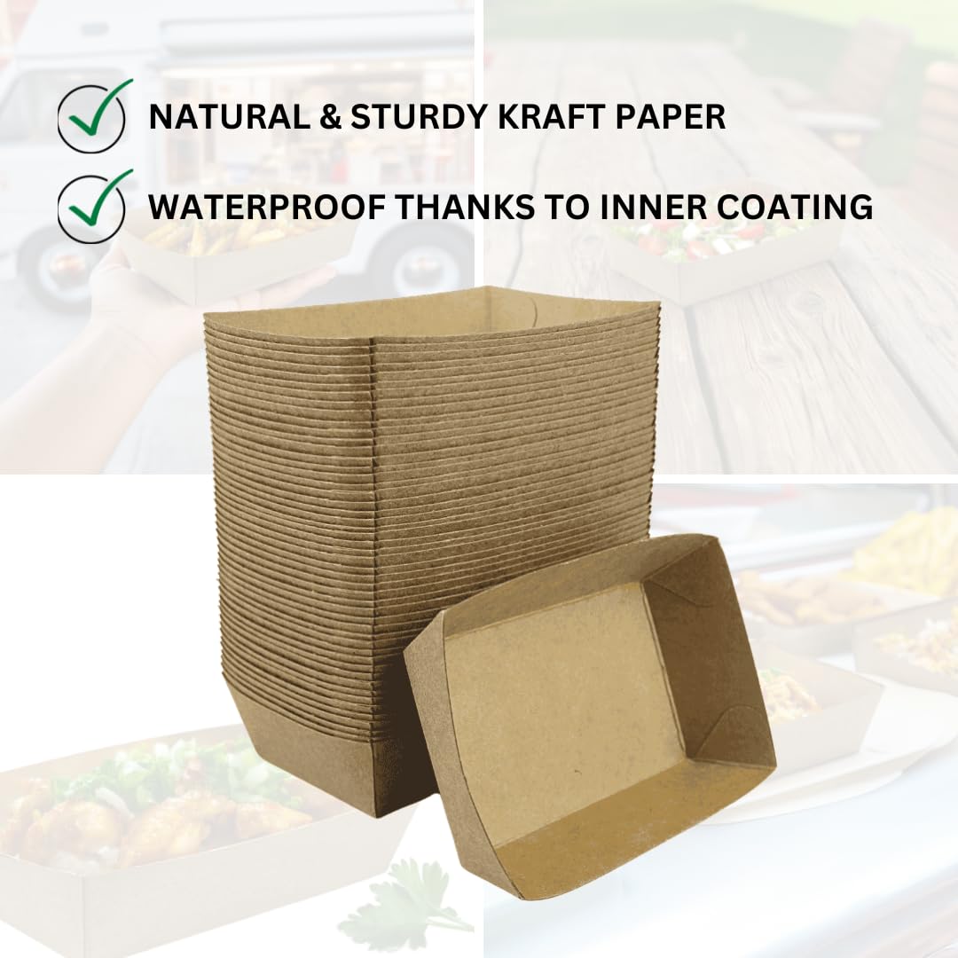 Enpack Snackschale A9-500 Stück Snackschalen aus Kraftpapier - Snack Box 15x10x3,5cm - Currywurst Schale 500 ml - Behälter für Tapas, Chips, Pommes etc. - optimal geeignet als Fingerfood Schalen