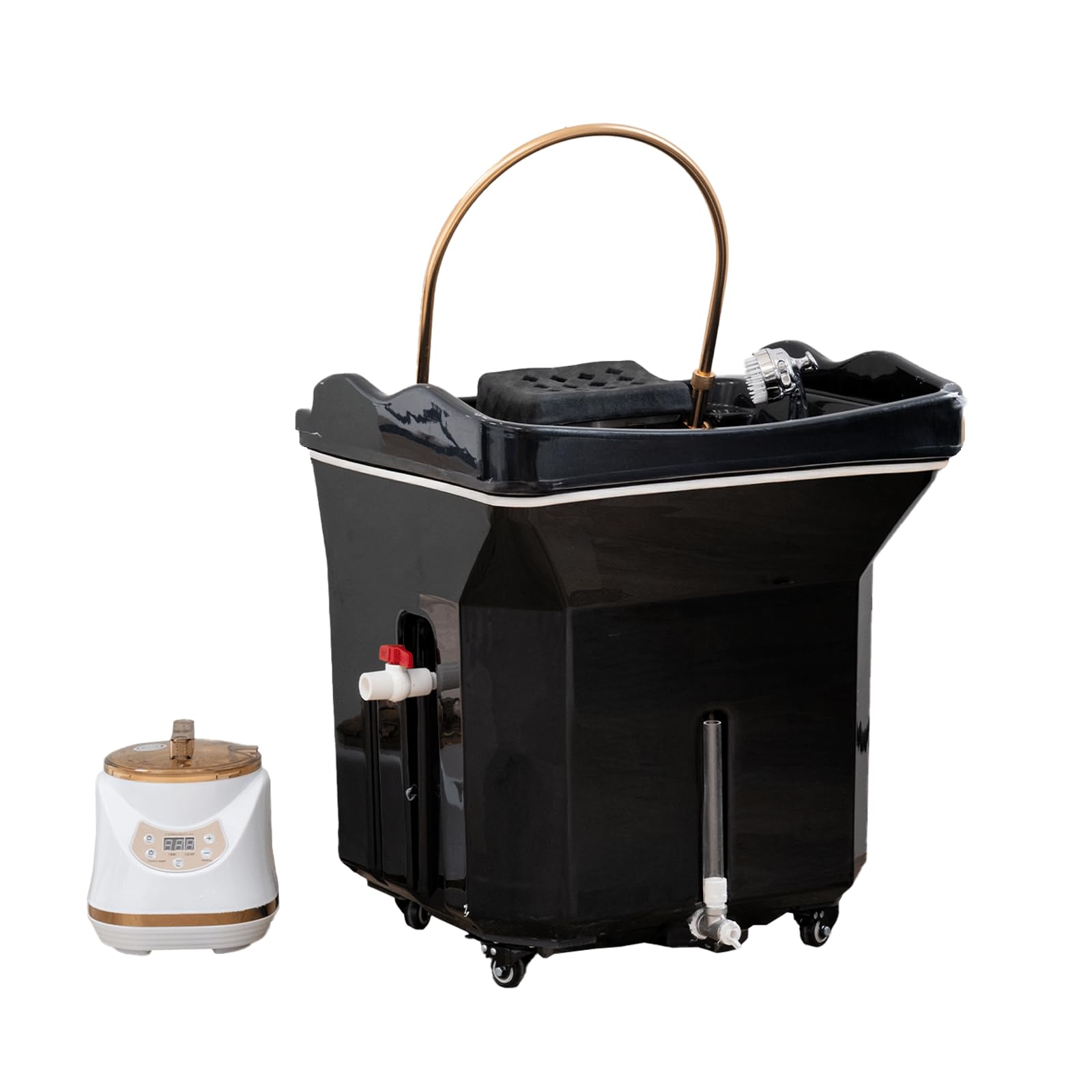 Portable Head Spa Non-Plumbing, U-Shape Water Massage Shampoo Backwash Unit with Cover Pillow, Spa Resort Hair Salon Equipment, Black Base Black Bowl,