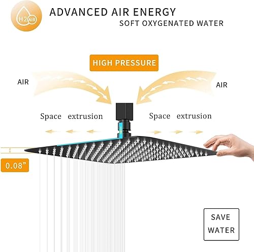 Miniatura 6 de GGStudy Cabezal de ducha tipo lluvia negro con brazo de extensión, cabezal de ducha cuadrado de 10 pulgadas con brazo de ducha de 16 pulgadas,
