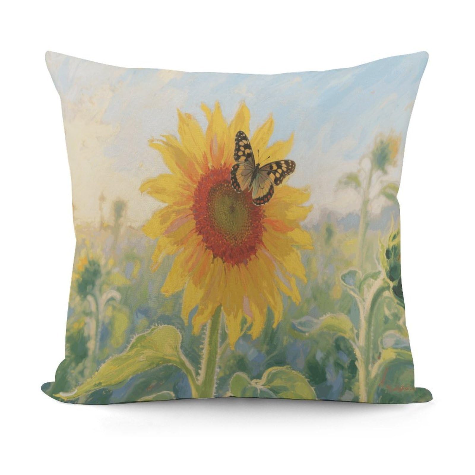 VstaDank Sunflower Butterfly Pillow Cover with Invisible Zipper Square Throw Pillowcase Plush Couch Sofa Pillow Case 18x18 Inch Decorative Throw Cushion Covers for Sofa Living Pillowcover