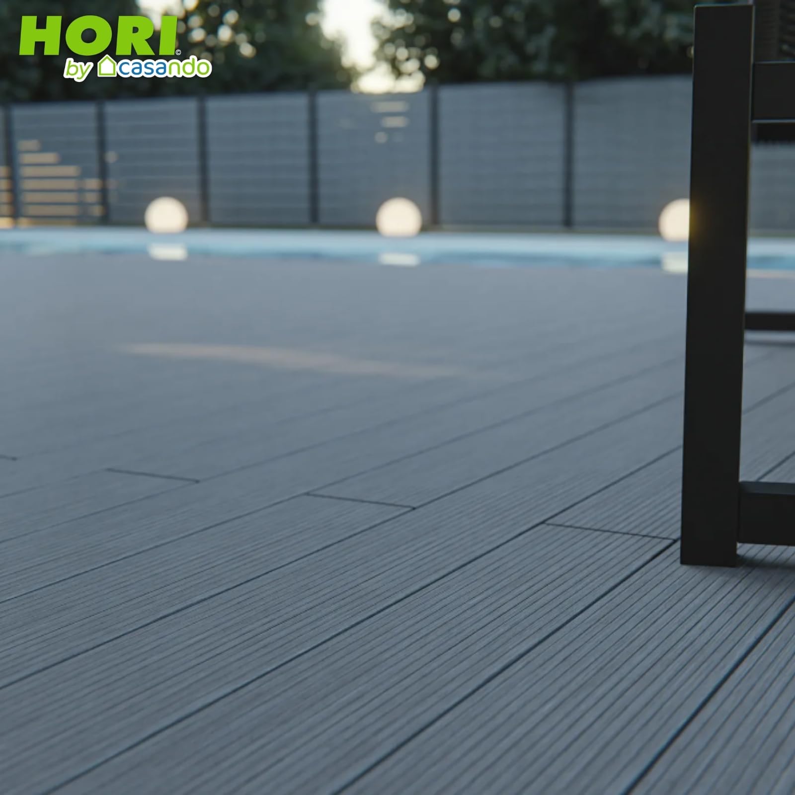 HORI WPC Terrassendielen Komplettset Mauritius verschiedene Farben - Massivdiele, beidseitig nutzbar, inkl. Unterkonstruktion & Clips Fläche: 15 m² - 320 cm Dielenlänge - Grau