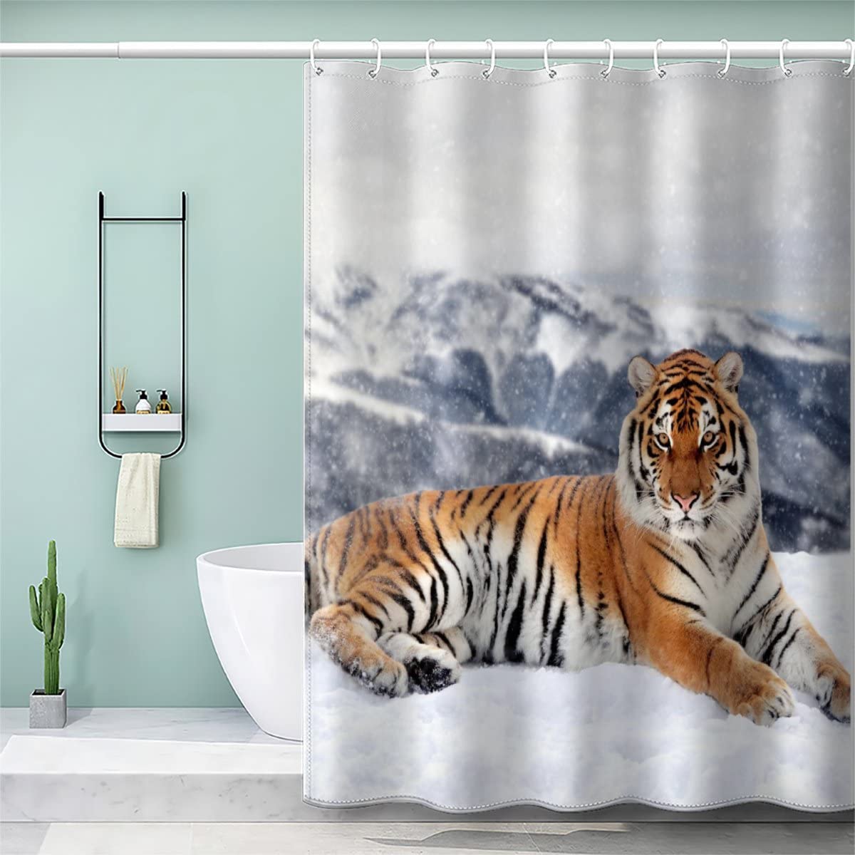 AOLIGL Shower Curtain 180 x 180cm Waterproof Shower Curtain Wild Siberian tiger, forest animal Bath Curtains for Shower Wet Room Shower Curtain Unique Printed Funny Shower Curtain Rust Proof Eyelets