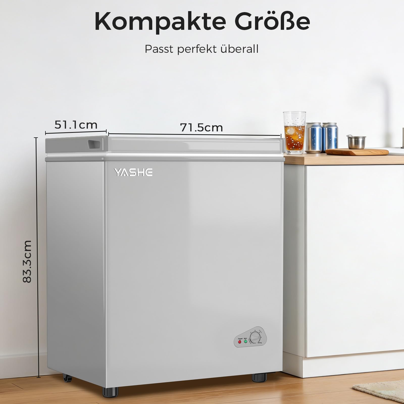 YASHE Gefriertruhe 150L, freistehende Tiefkühltruhe, Silber | 2 herausnehmbare Körbe • Einstellbare Temperatur • 45 dB leise • Ideal für Küche, Wohnung und Garage