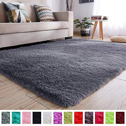 PAGISOFE Grey Fluffy Shag Area Rugs for Bedroom 3x5, Soft Fuzzy Shaggy Rugs for Girls Bedroom Kids Room Carpet Furry Throw Dorm Rug