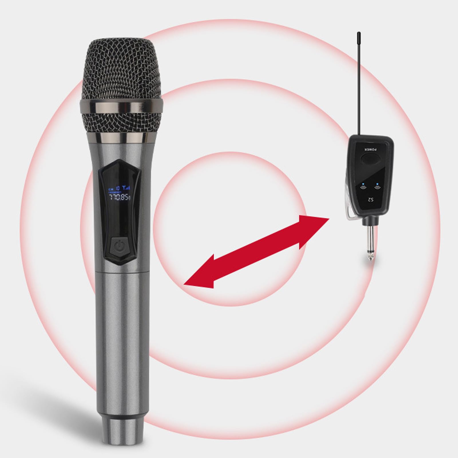 GOWENIC Microphone, 2.4G Handheld Cordless Dynamic Mic System with Portable Receiver, Intelligent Noise Reduction, for Karaoke, Church, Speech, Wedding, Party, etc
