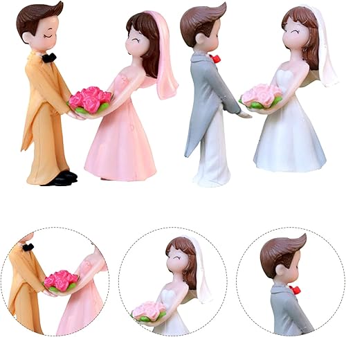 Miniatura 9 de SAFIGLE Adornos de muñeca de pareja de boda de 1.9 pulgadas, figuras de novia y novio, adornos de resina para decoración de mesa de fiesta de boda