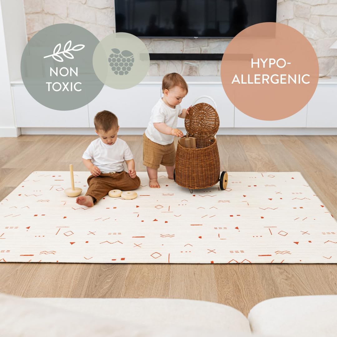 Baby Play Mat for Infants | One-Piece Reversible Foam Floor Mat | Large | Eco-Friendly | Extra Soft | Thick | Non-Toxic | Toddlers | Kids (Boho Desert/Pink Aminal Jungle, Large)