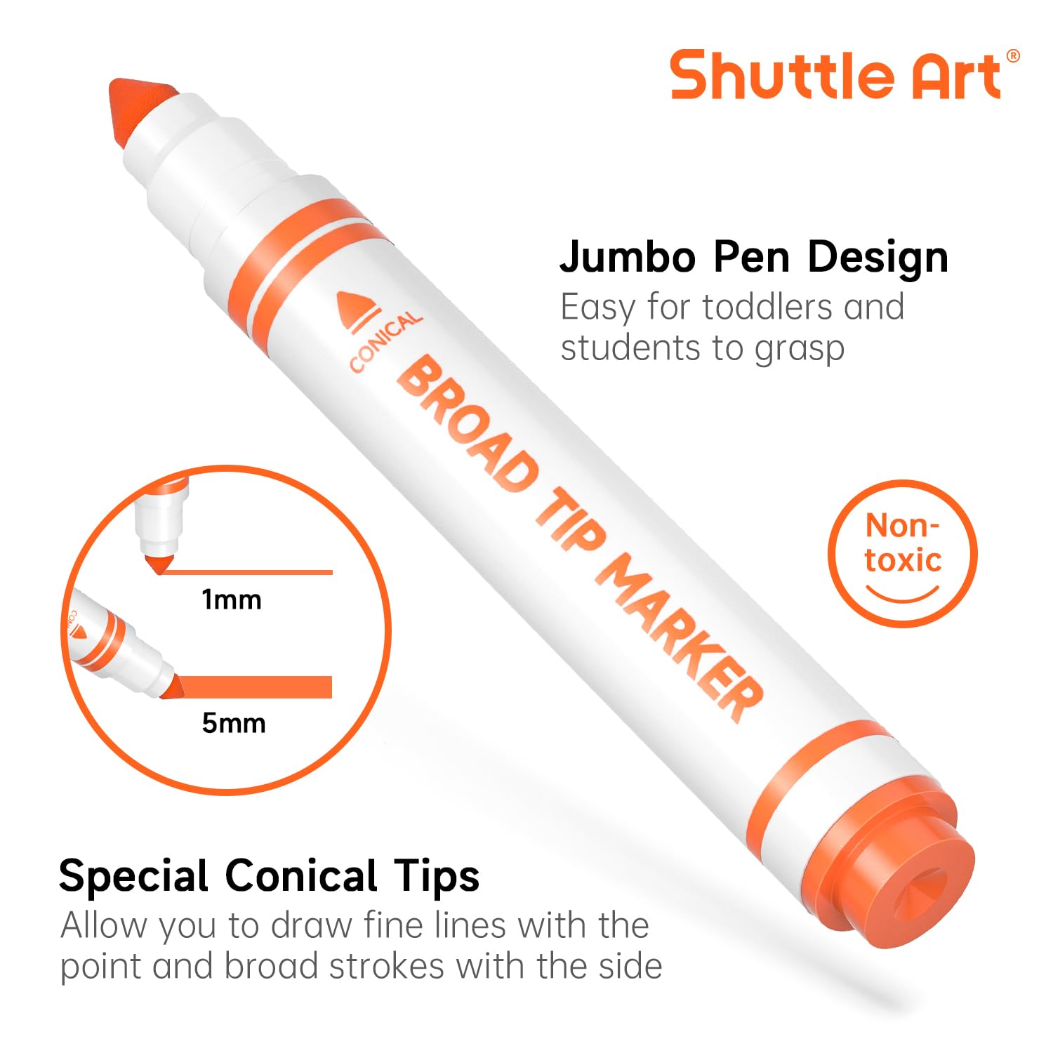 Shuttle Art 120 Count Washable Markers, 12 Assorted Colours, Broad Line Conical Tip Large Markers in a Bulk Box - Image 3