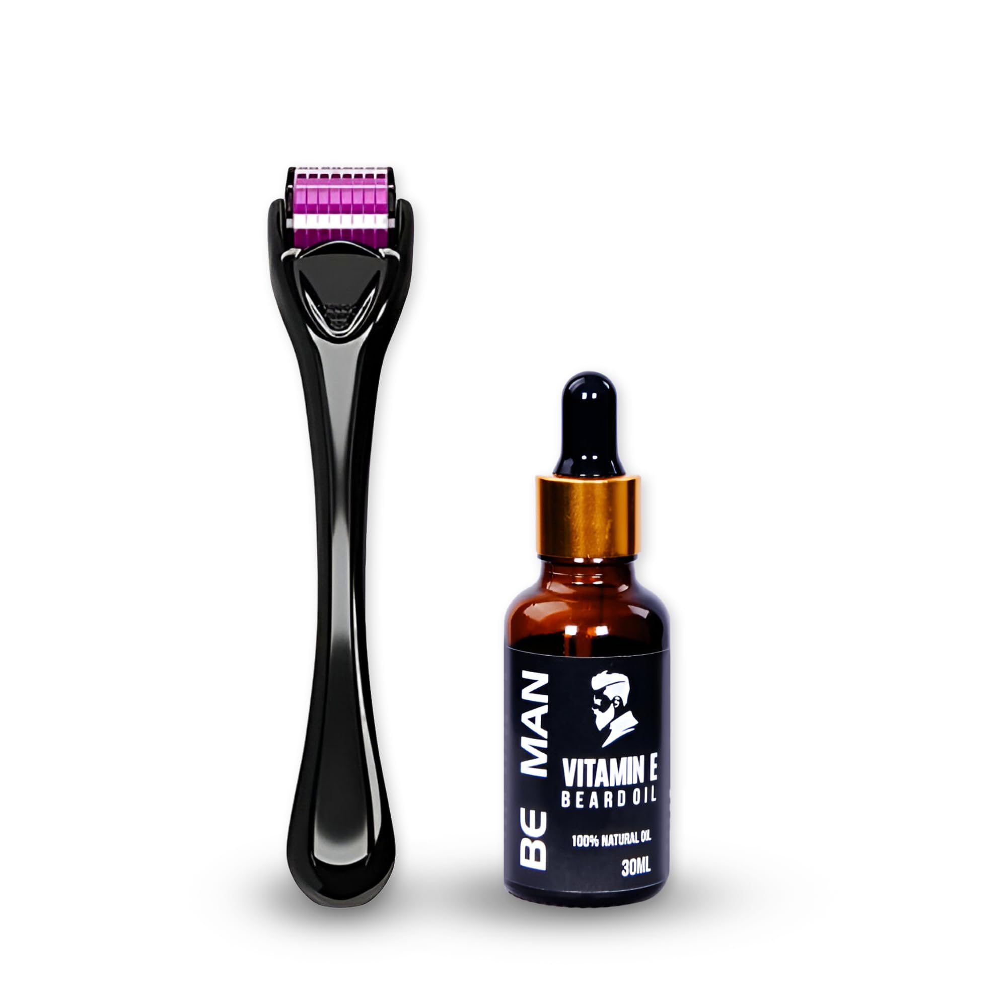 Be man Vitamin E beard oil with derma roller,100% NATURAL, Best Beard Growth Oil for Men,Natural Hair Oil for Thicker & Longer Beard, It fix Patchy beard- 30ML