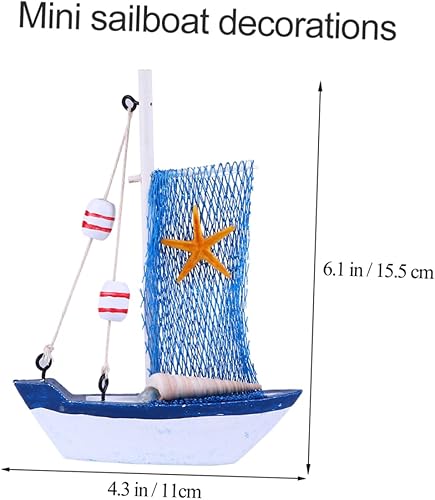 Miniatura 8 de HEALEEP 4 piezas de estilo mediterráneo Mini Dhow Row Boat Gift Ornaments Nautical Party Favores Mini Ornamento Casa Regalos de Madera Barco Velero