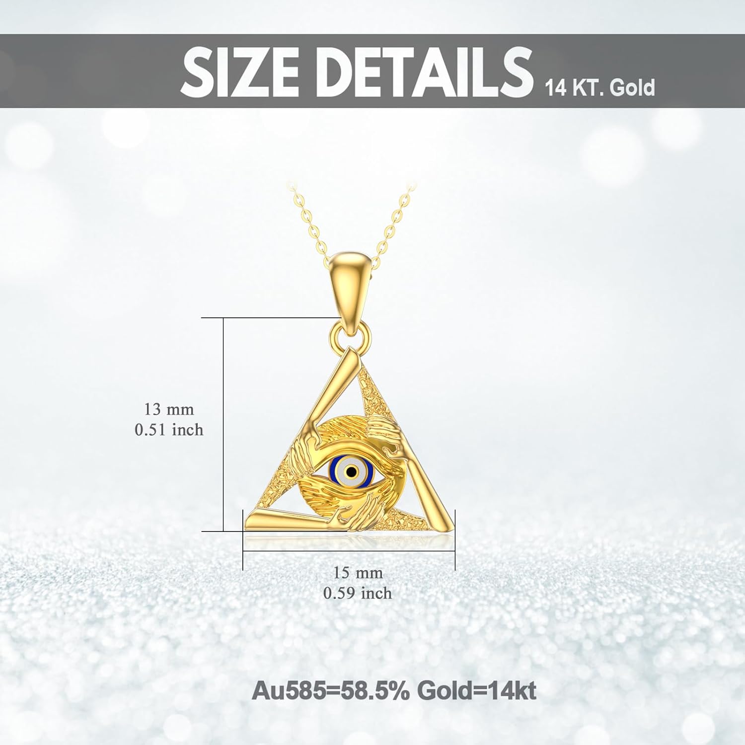Solid 14K Gold Evil Eye Necklace for Women, Real Gold Eye of Providence Necklace, Vintage Protection Hands Triangle Pendant Necklace Fine Jewelry Gift for Her - Image 5