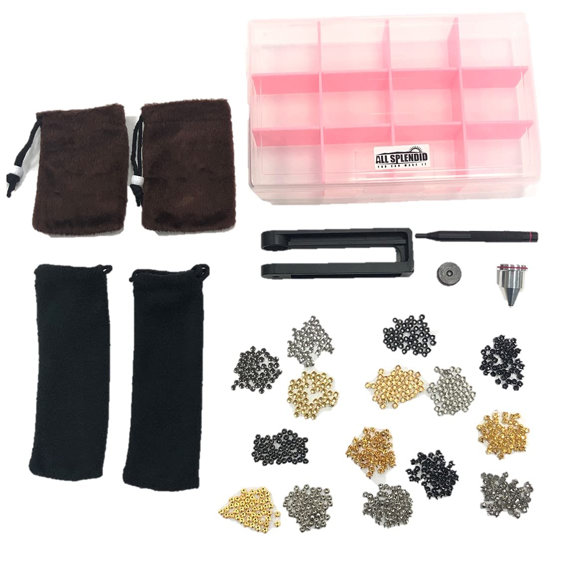 All Splendid 750 pcs 1/8 Inch 3 Colors Round Dome Studs, Ringlet, Flat Round, Cone Stues, Metal Spikes Spots,4 Fixing Tools, 4 Pouches Tool Box Kit for Leather DIY Crafts