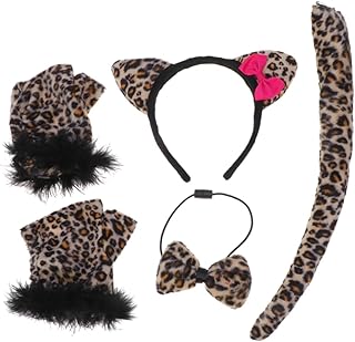 Didiseaon 4 Pçs 1 Conjunto De Faixa De Cabeça De Leopardo Fantasias De Halloween Traje De Leopardo Conjunto De Animal De Cosplay Conjunto De Vestido De Leopardo Kit De Vestido De Leopardo