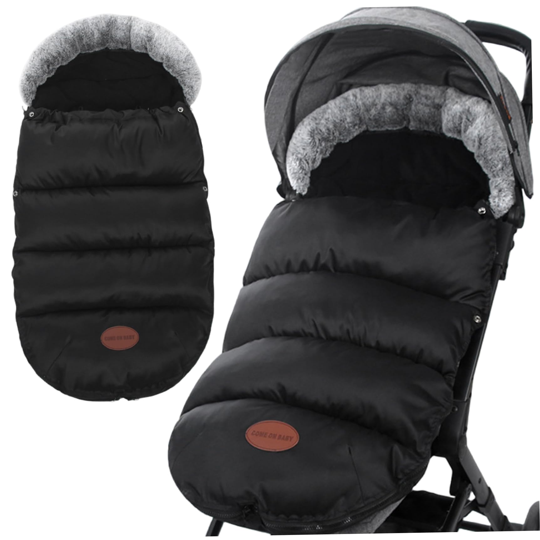 Coprigambe per passeggino, foderato in pile spesso, caldo, per l'inverno, con collo in pelliccia e cerniera, impermeabile, 89 x 35 cm