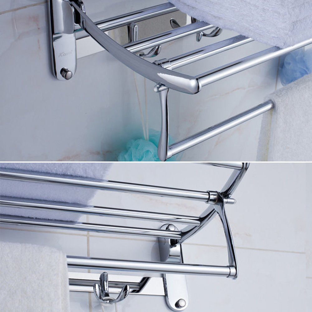 Candora® - mensola e porta asciugamani da parete in acciaio inox spazzolato. Scaffale porta asciugamani con barre, stile hotel. Dimensioni: 40 x 25 x 10 cm