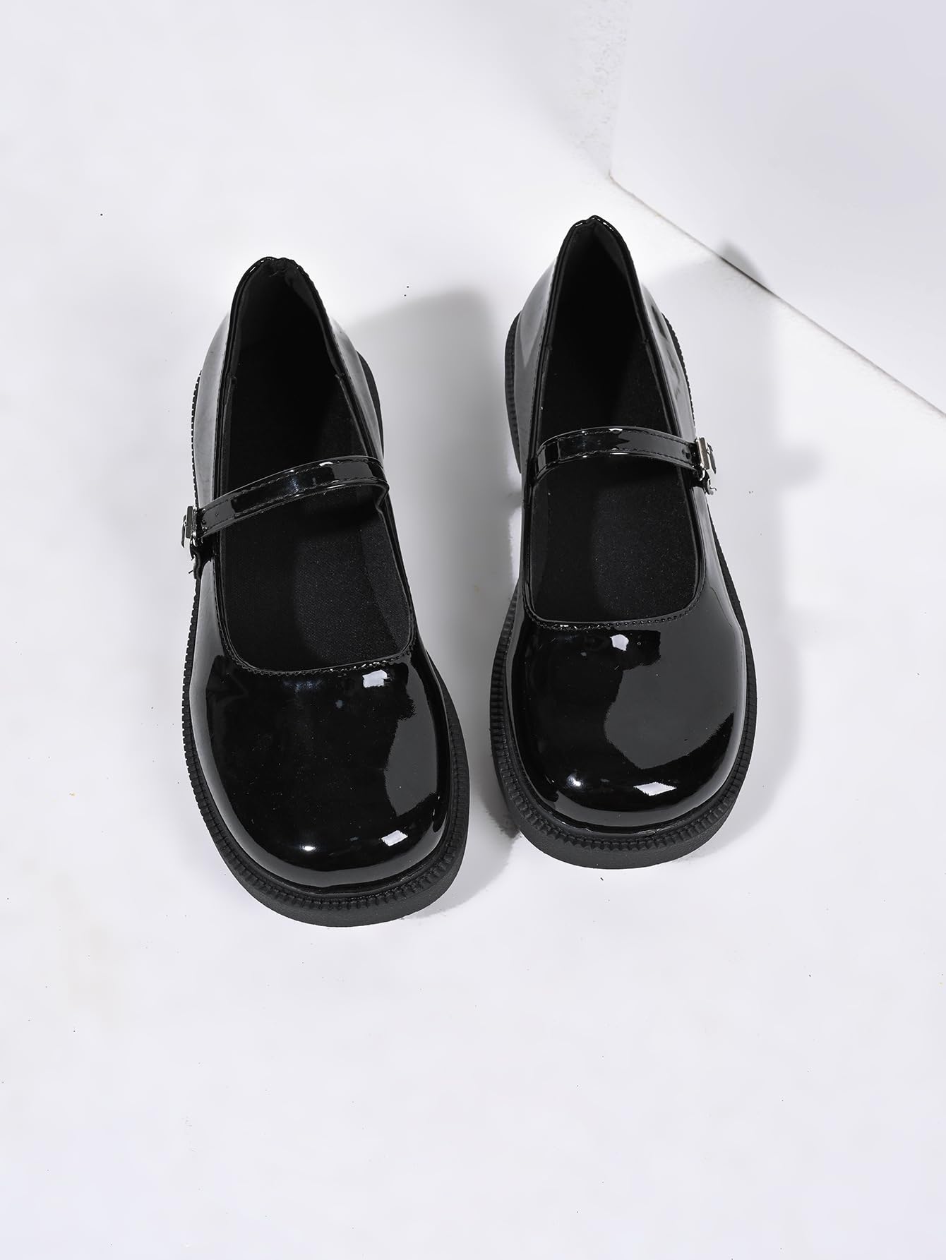 Mary Jane Chaussures de ballet orthopédiques confortables en cuir verni avec bout rond Noir