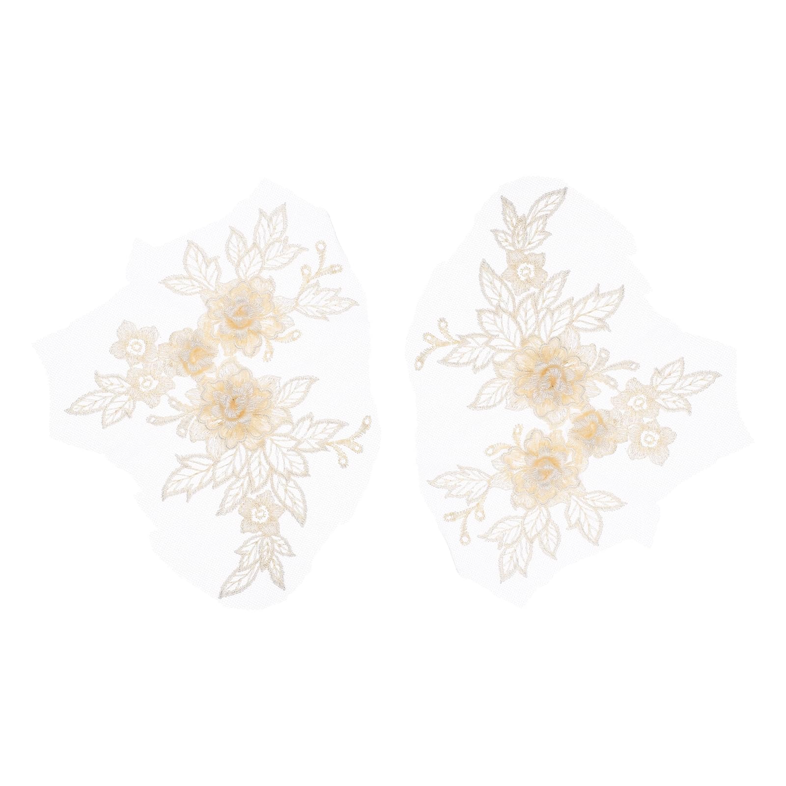sourcing map 2 Pcs Flower Lace Appliques 3D Embroidery Beige (20cm) — image 1