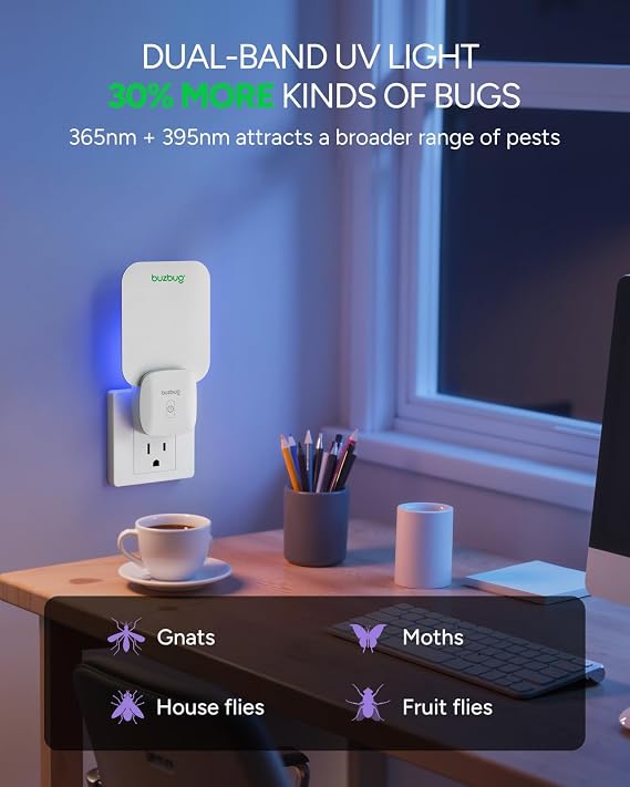 Buzbug Fly Trap Indoor, Plug-in Flying Insect Trap, Fruit Fly Traps for Indoors, Plug in Bug Trap, Gnat Trap for House Indoor, Bug Catcher for Gnat Moth Mosquito