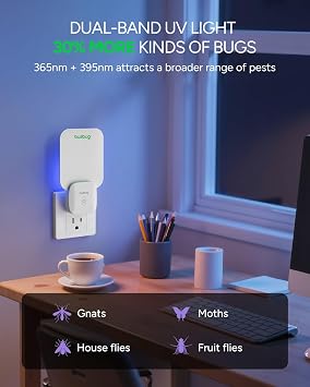Buzbug Fly Trap Indoor, Plug-in Flying Insect Trap, Fruit Fly Traps for Indoors, Plug in Bug Trap, Gnat Trap for House Indoor, Bug Catcher for Gnat Moth Mosquito
