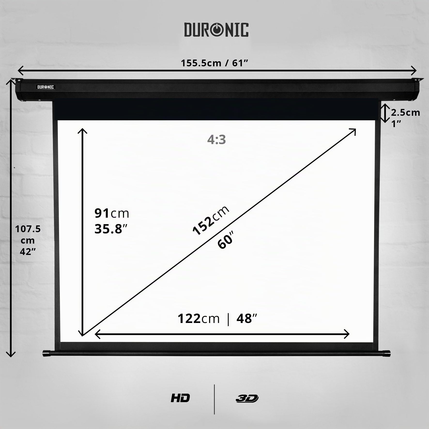 Duronic EPS60 4:3 Telo Proiettore 60 pollici | Schermo per proiettore, Telo da proiezione interno esterno, Home theater cinema Full HD 3D 4K
