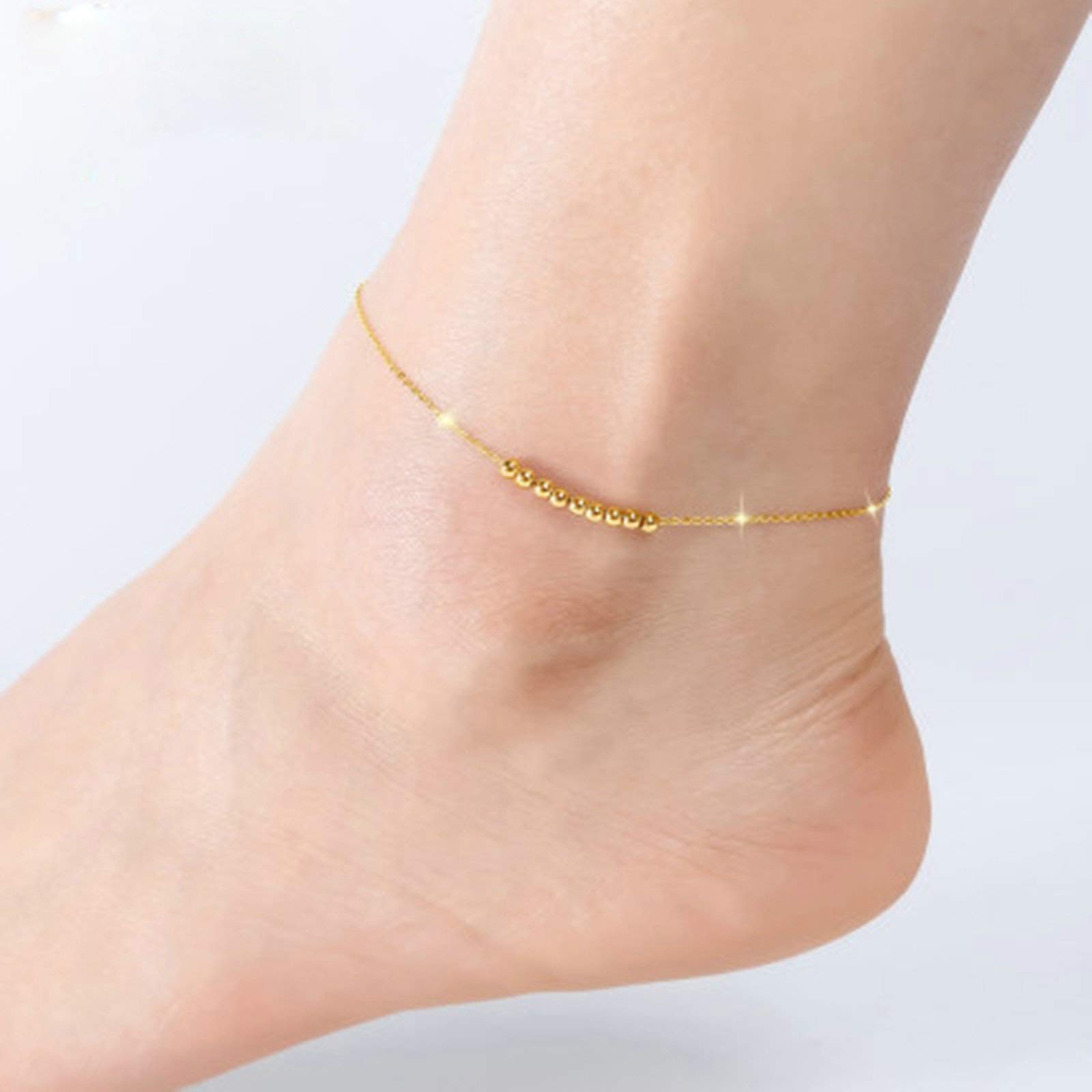 Epinki Cavigliera Oro 18Kt, Perline Cavigliera Sexy Estiva per Donna Sposa 24CM