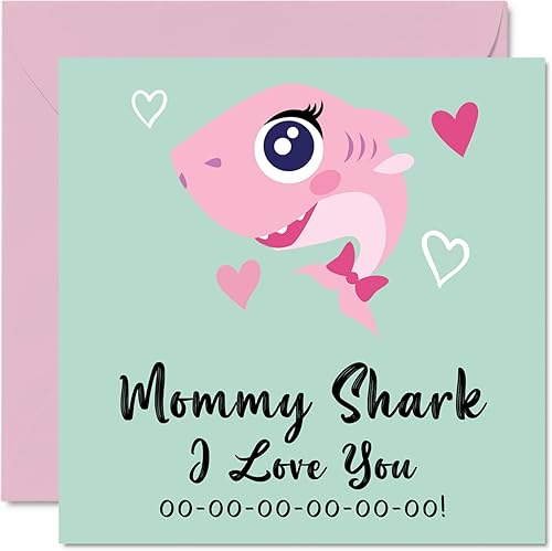 Tarjetas del día de la madre para mamá Mommy Shark Tarjeta de cumpleaños para mamá de hija hijo, feliz cumpleaños mamá, día de la madre del bebé,
