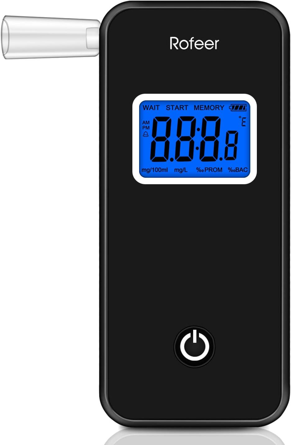 Breathalyzer, Rofeer Digital Blue LCD Screen Portable Breath Alcohol Tester with 5 Mouthpieces for Drivers Or Home Use, Auto Power Off, Sound Alarm, Current Temperature Display
