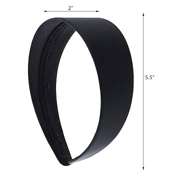Black 2 Inch Wide Satin Hard Headband with No Teeth Head