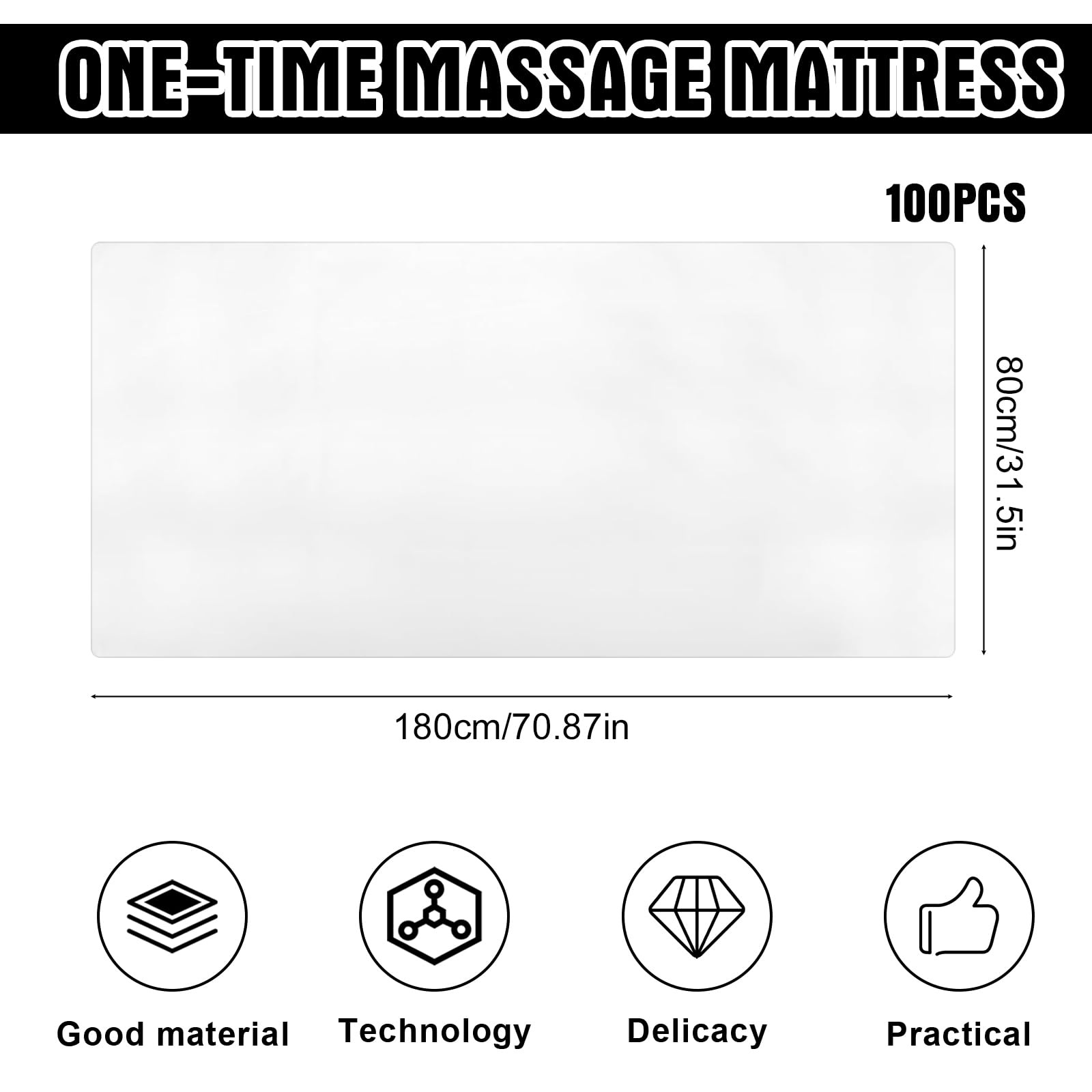 BAIFULAI Lot de 100 draps de lit jetables pour table de massage : 180 x 80 cm Drap housse jetable doux pour la peau Housse de table de massage en tissu non tissé pour salon de beauté, spa, massage