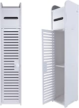 Free Standing Toilet Roll Holder Cabinet, White Wooden Toilet Roll Storage Unit With Shelf, Narrow Organizer Shelf Paper Holder 81x16x16cm