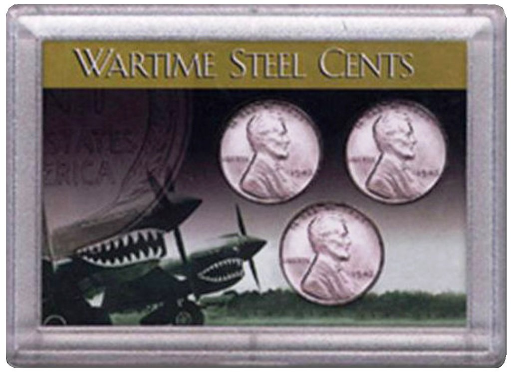 1943 P, D, S Wartime Steel Cents 3 Coin Set in Whitman Holder Circulated Thumbnail
