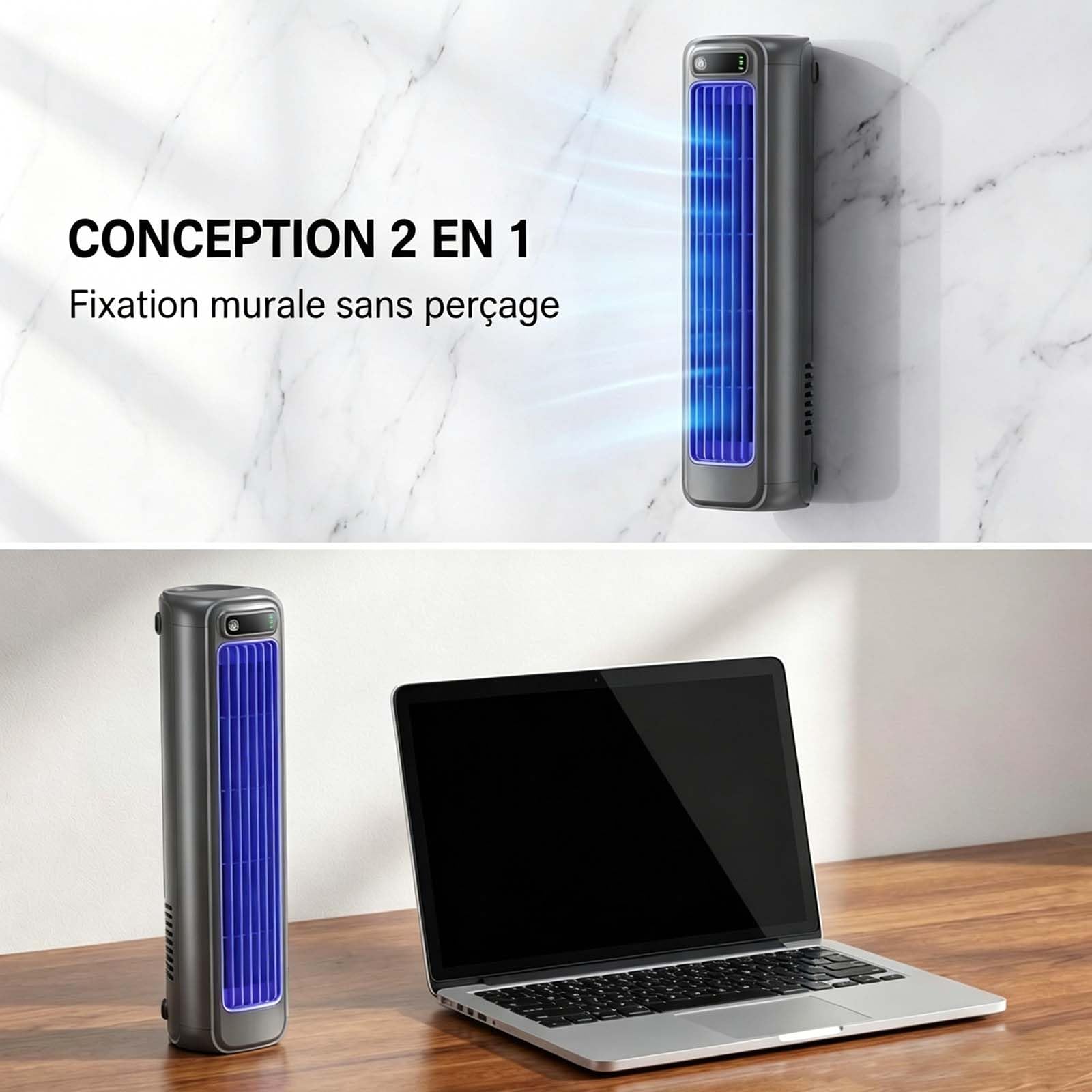 Enfriador de aire portátil, mini acondicionador de aire recargable silencioso con 3 velocidades, ventilador de refrigeración para el hogar, oficina, dormitorio (azul + blanco) - Eficiencia energética