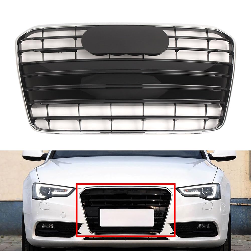 Bacar Kühlergrill mit horizontalen Lamellen, Chromrahmen mit glänzend schwarzen Lamellen aus ABS Für A5 S5 B8.5 2013 2014 2015 2016 8T0853651K, 8T0853651P
