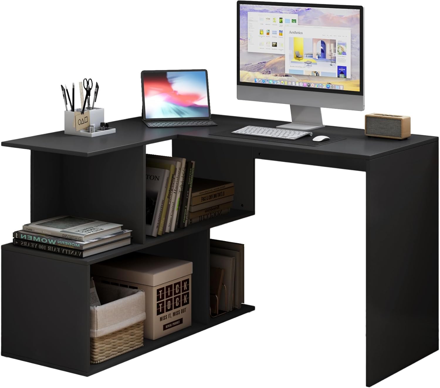 L-förmiger Computereckschreibtisch Mit 4 Regalen – 119,8 Cm Home-Office Tisch Platzsparend & Funktional